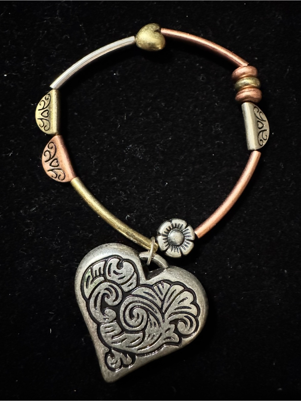 Stella and Dot Tri-Metal Heart Charm Stretch Bracelet